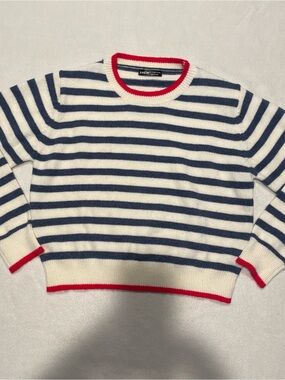 SHEIN Navy Stripe Crewneck Sweater with Red Trim, medium